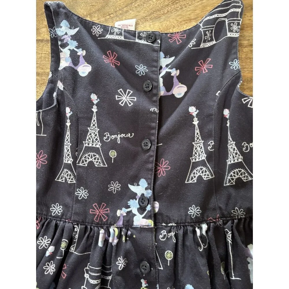 Gymboree Dress Girls 5 Black Paris French Print Sleeveless Cotton Vintage 2000s